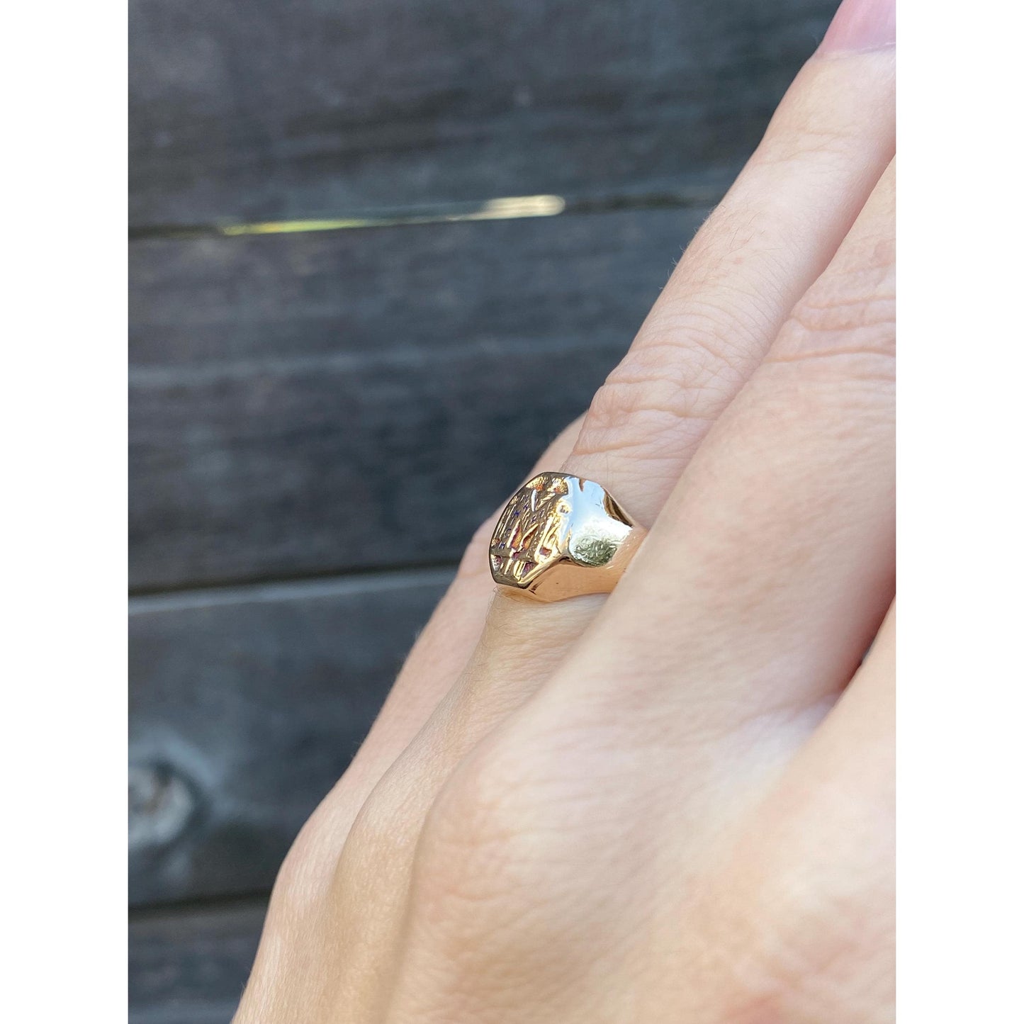 Vintage Solid 10k Yellow Gold 'M' School Signet Ring - Size 4.75