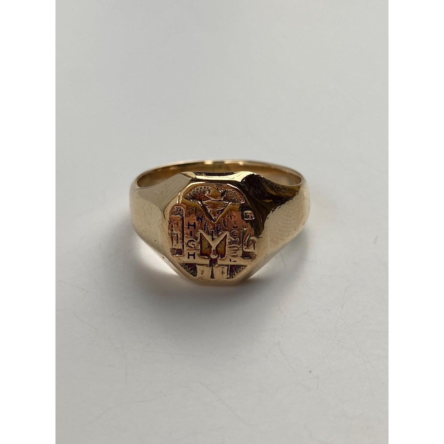Vintage Solid 10k Yellow Gold 'M' School Signet Ring - Size 4.75