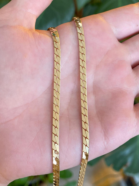 Vintage Solid 14k Yellow Gold Flat Curb Chain Necklace - 23.5 inches