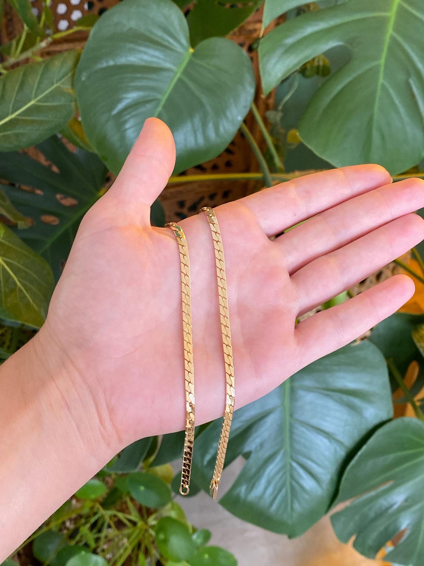 Vintage Solid 14k Yellow Gold Flat Curb Chain Necklace - 23.5 inches