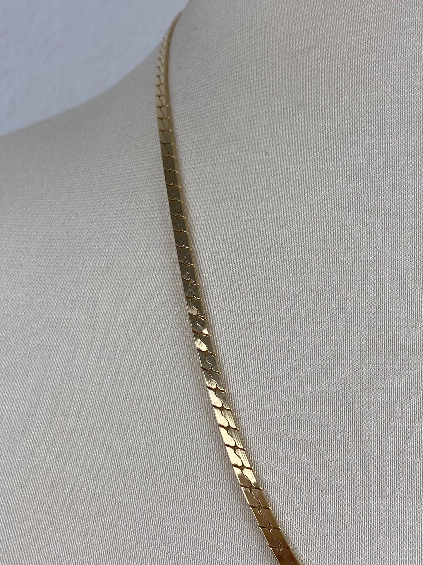 Vintage Solid 14k Yellow Gold Flat Curb Chain Necklace - 23.5 inches