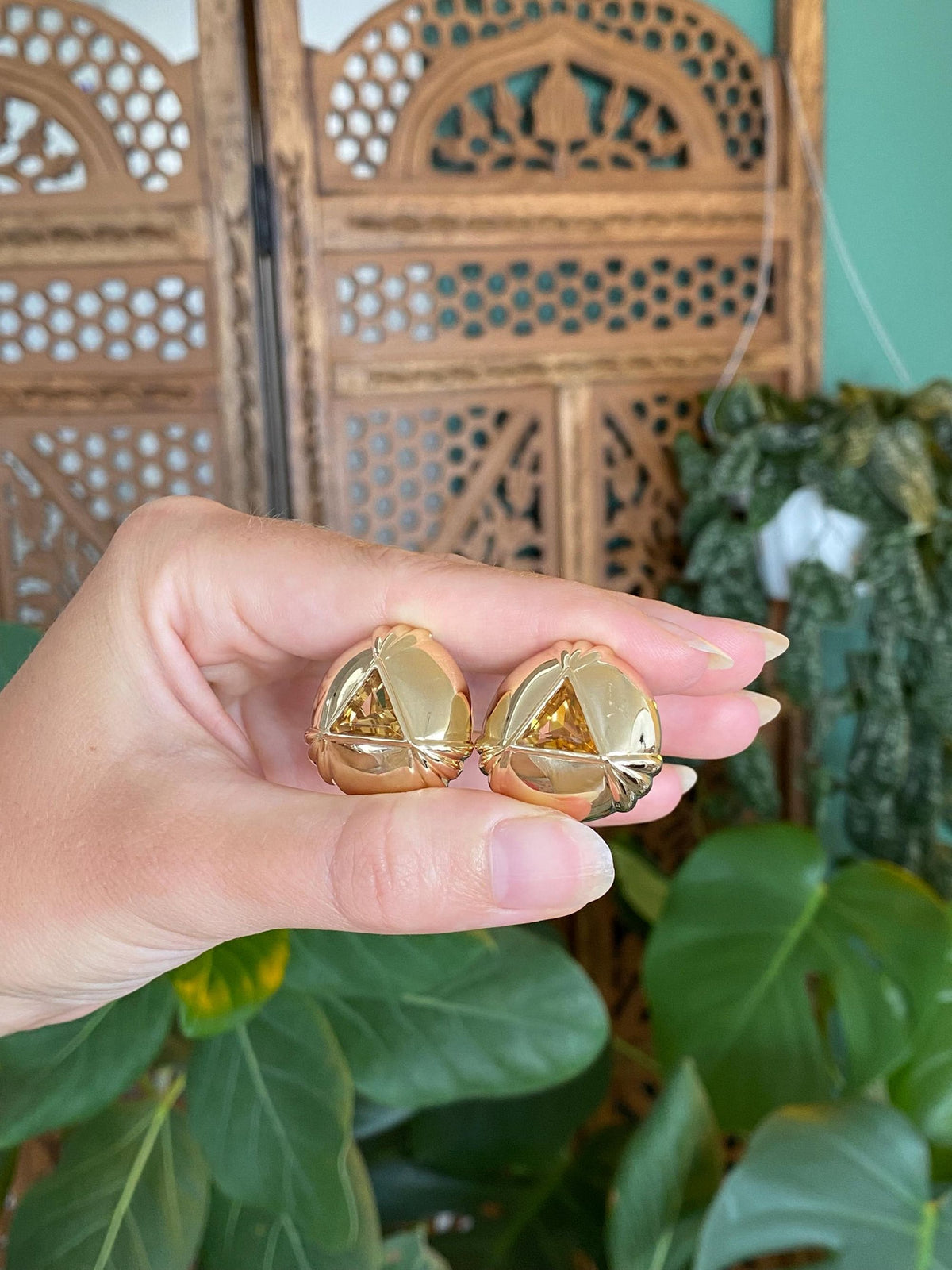 Solid 14k Yellow Gold Citrine Triangle Drop Earrings