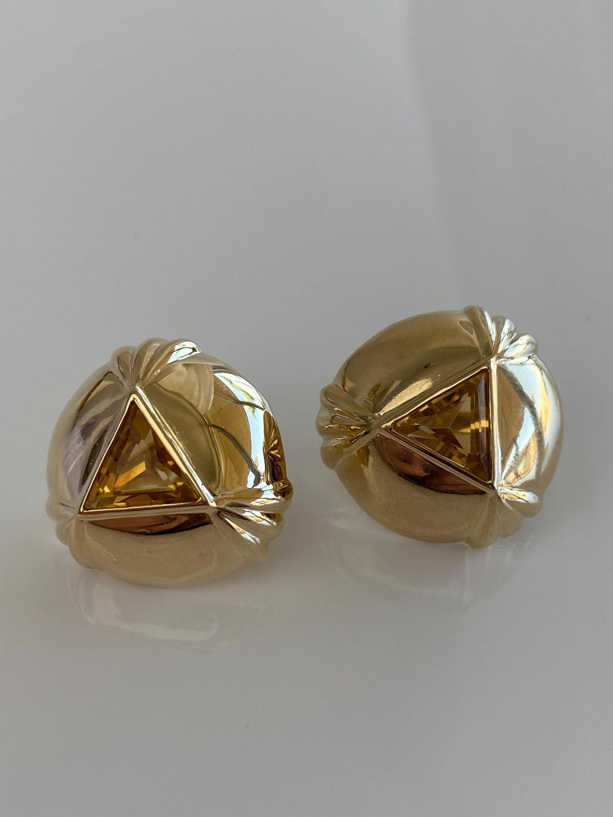 Solid 14k Yellow Gold Citrine Triangle Drop Earrings