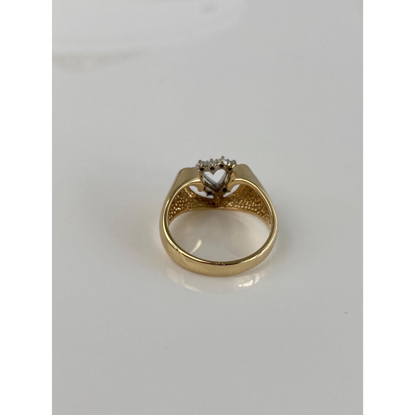 Vintage Solid 14k White & Yellow Gold Cubic Zirconia Heart Ring Band - Size 6.5