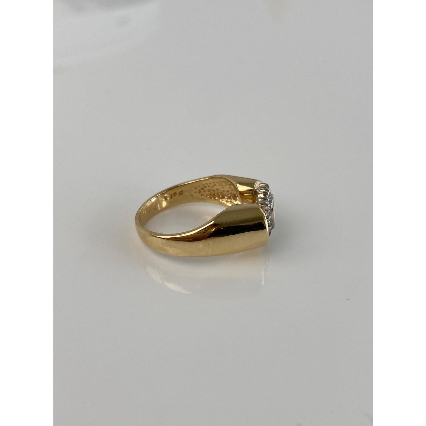 Vintage Solid 14k White & Yellow Gold Cubic Zirconia Heart Ring Band - Size 6.5