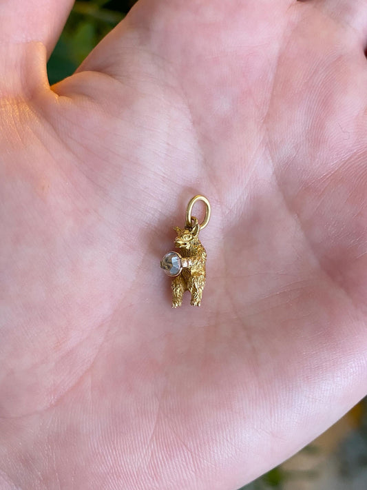 Vintage Solid 18k Yellow Gold Clear Cubic Zirconia Bear Stick Pin Conversion Charm