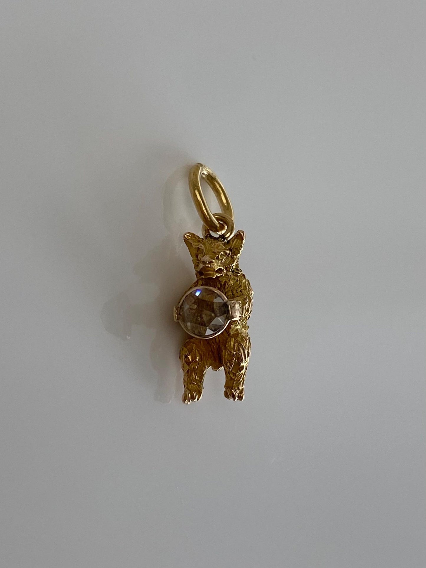 Vintage Solid 18k Yellow Gold Clear Cubic Zirconia Bear Stick Pin Conversion Charm