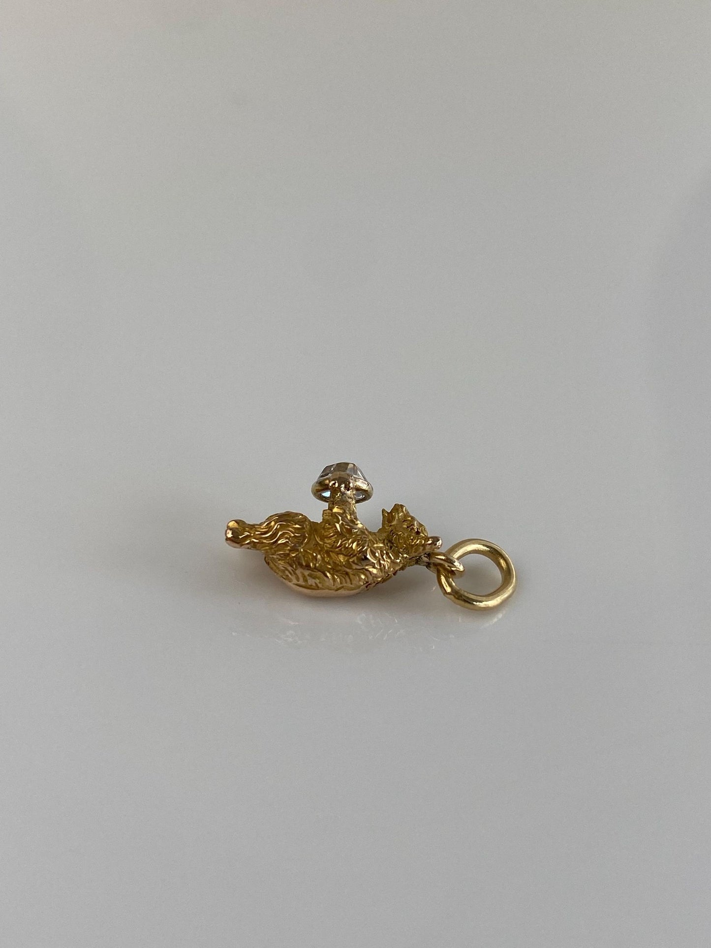 Vintage Solid 18k Yellow Gold Clear Cubic Zirconia Bear Stick Pin Conversion Charm