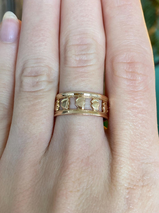 Vintage Solid 10k Yellow Gold Hearts Open Work Ring Band - Size 8