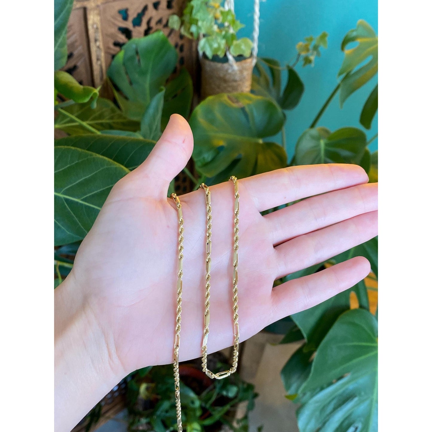 Vintage Solid 14k Yellow Gold Rope Figaro Chain Necklace - 22.25 inches