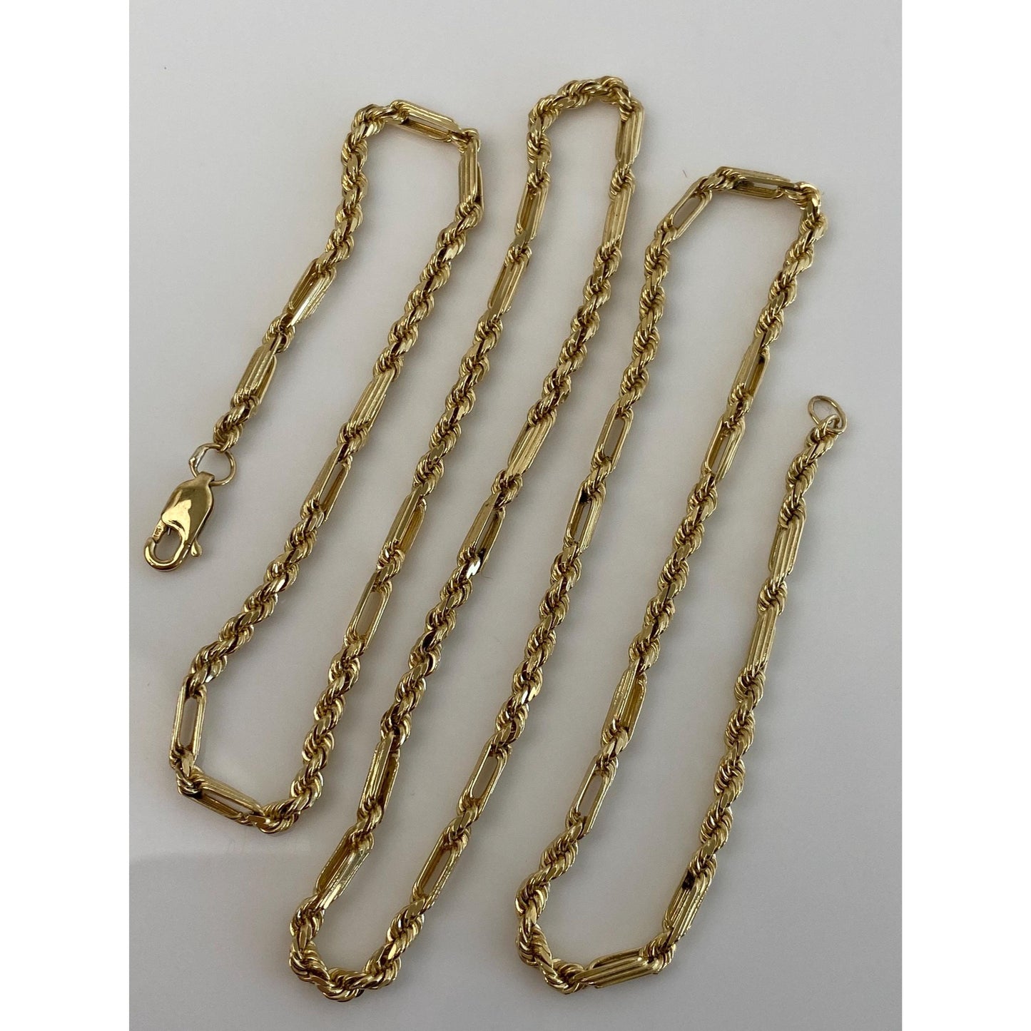 Vintage Solid 14k Yellow Gold Rope Figaro Chain Necklace - 22.25 inches