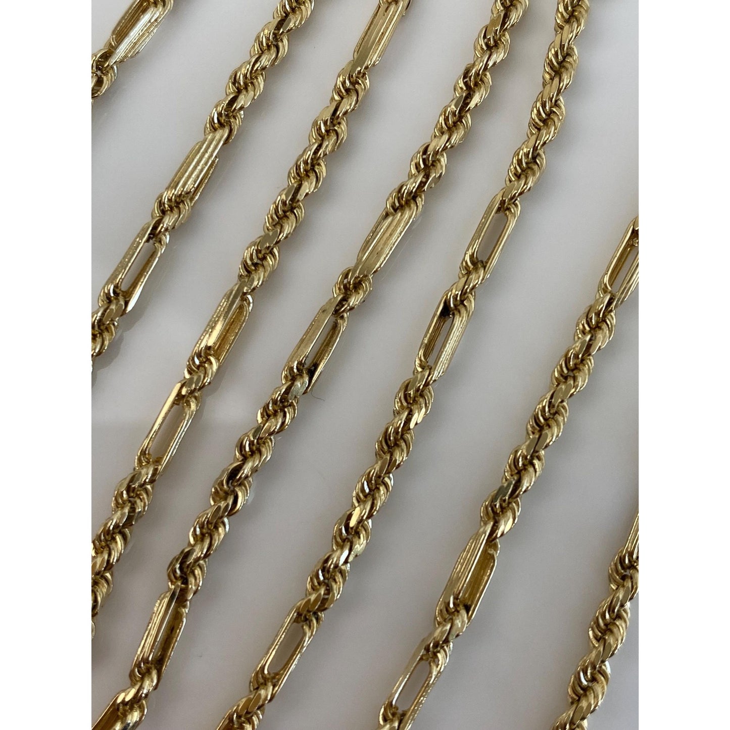 Vintage Solid 14k Yellow Gold Rope Figaro Chain Necklace - 22.25 inches