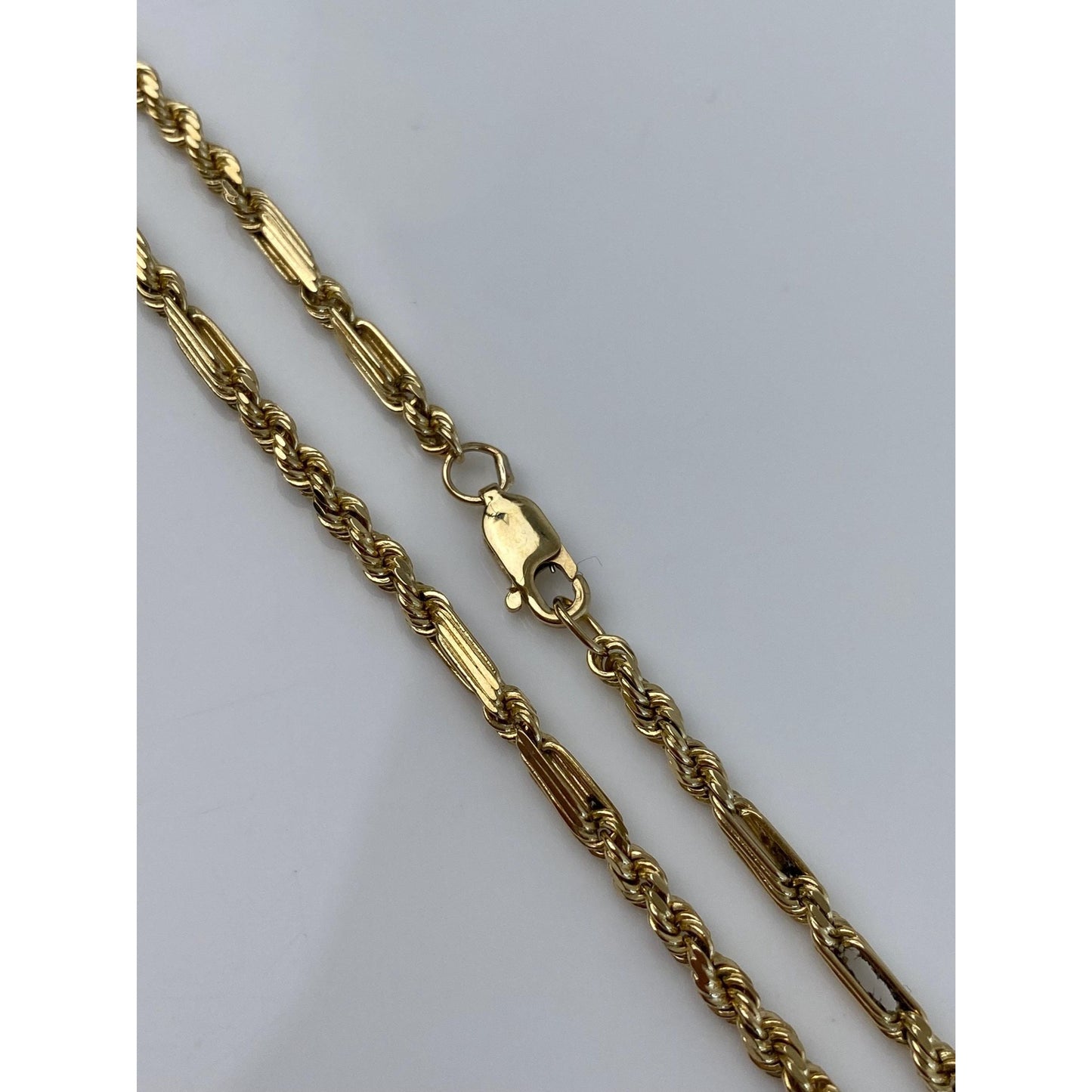 Vintage Solid 14k Yellow Gold Rope Figaro Chain Necklace - 22.25 inches