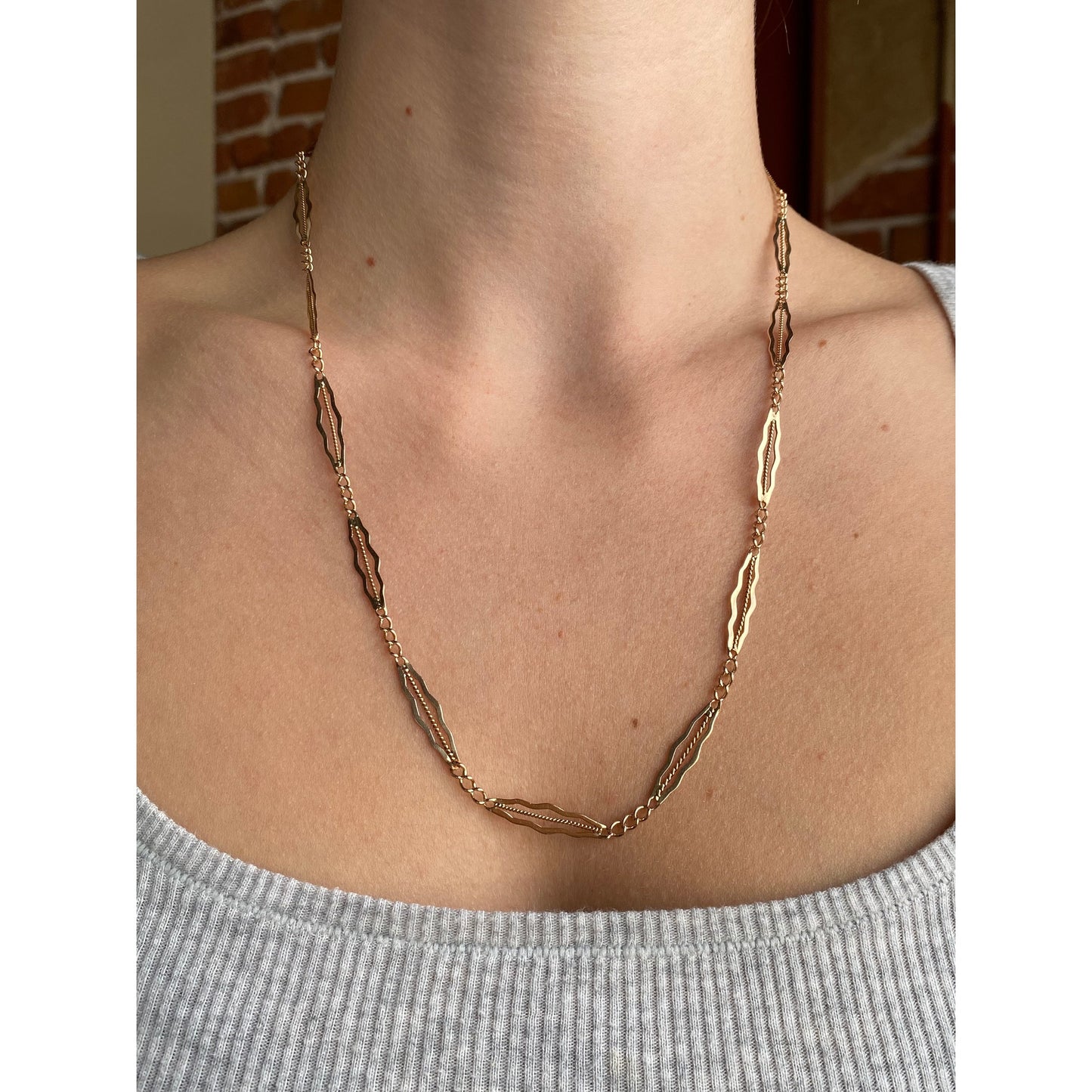 Vintage Solid 14k Rosey Gold Fancy Chain Link Necklace - 21.75 inches