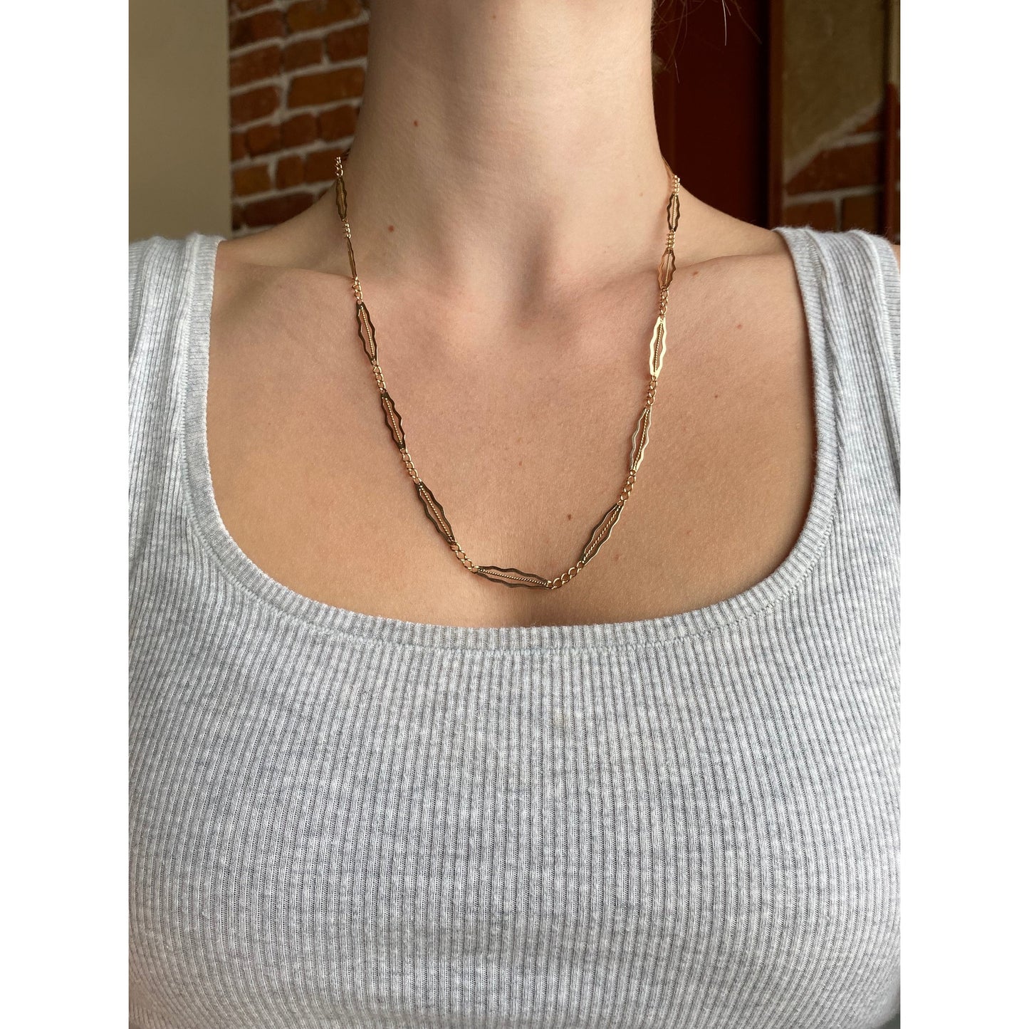 Vintage Solid 14k Rosey Gold Fancy Chain Link Necklace - 21.75 inches