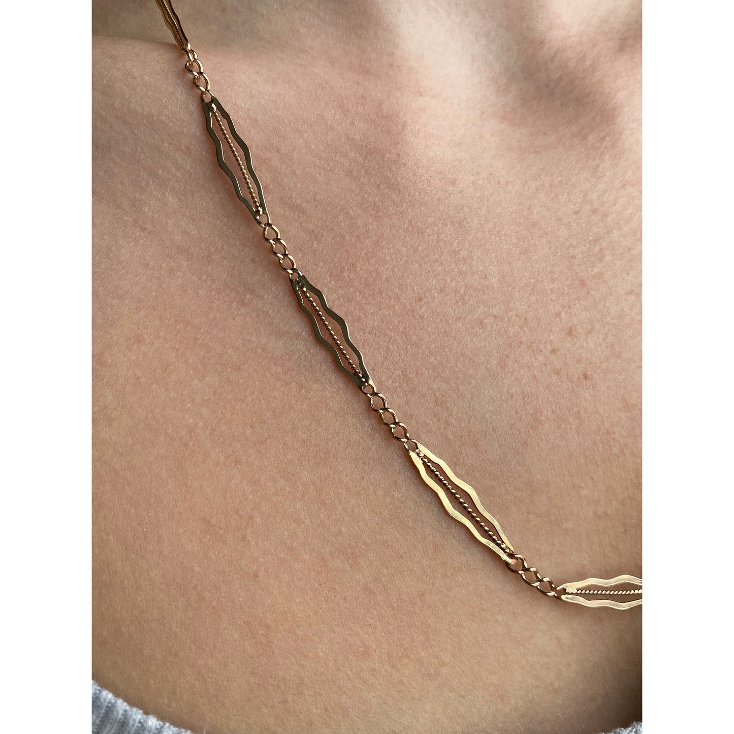 Vintage Solid 14k Rosey Gold Fancy Chain Link Necklace - 21.75 inches