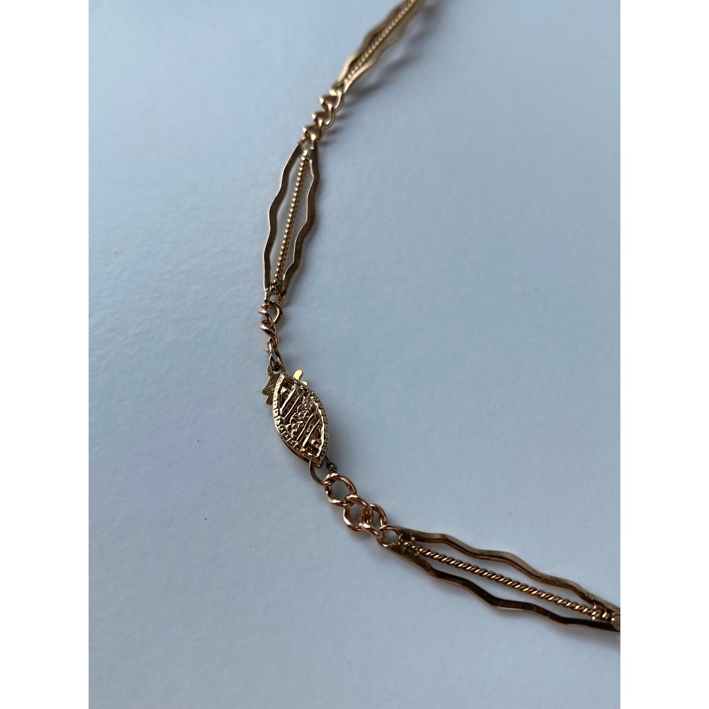 Vintage Solid 14k Rosey Gold Fancy Chain Link Necklace - 21.75 inches
