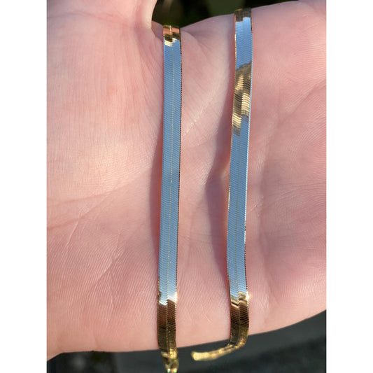 Vintage Solid 14k Yellow Gold Long Herringbone Chain Necklace - 24 inches