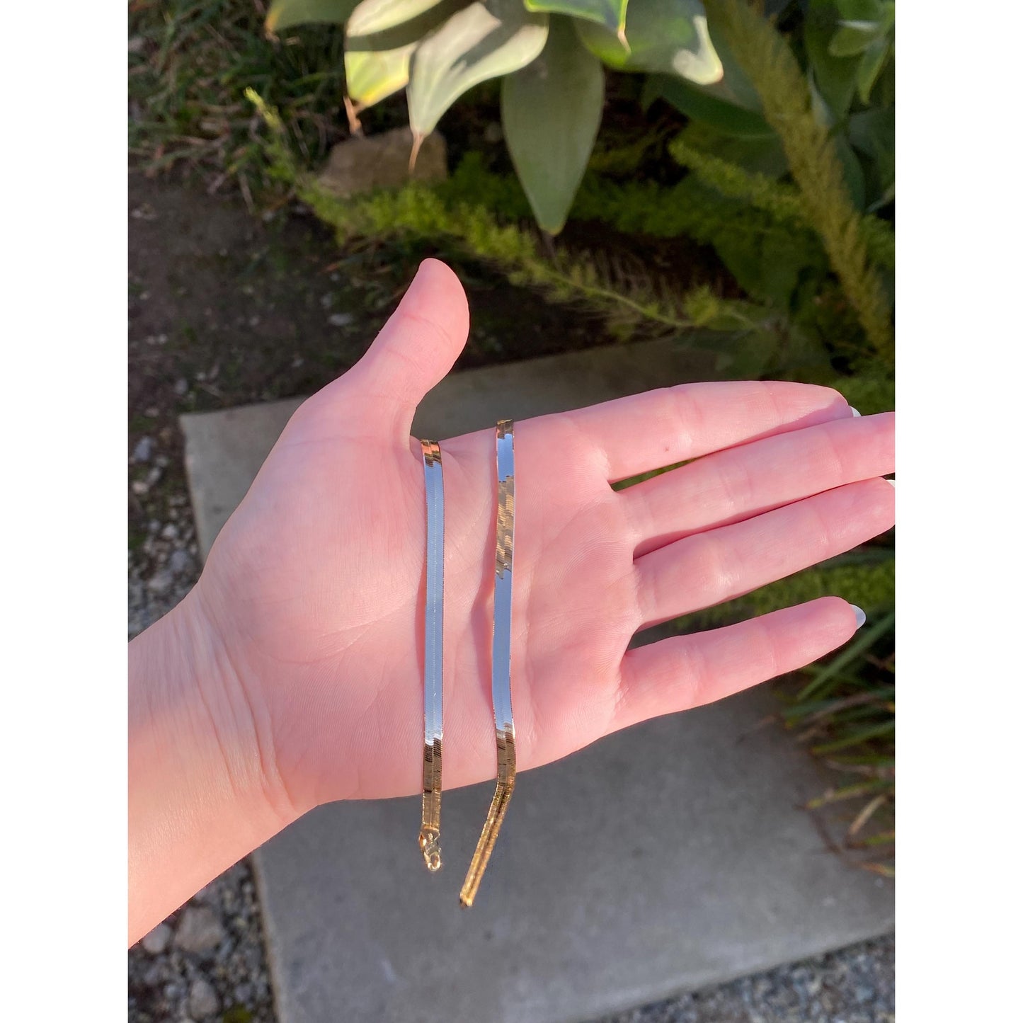 Vintage Solid 14k Yellow Gold Long Herringbone Chain Necklace - 24 inches