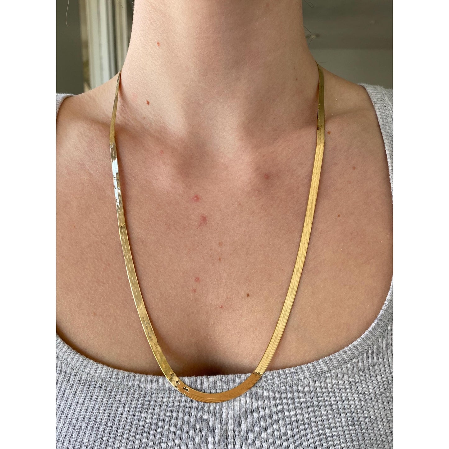 Vintage Solid 14k Yellow Gold Long Herringbone Chain Necklace - 24 inches