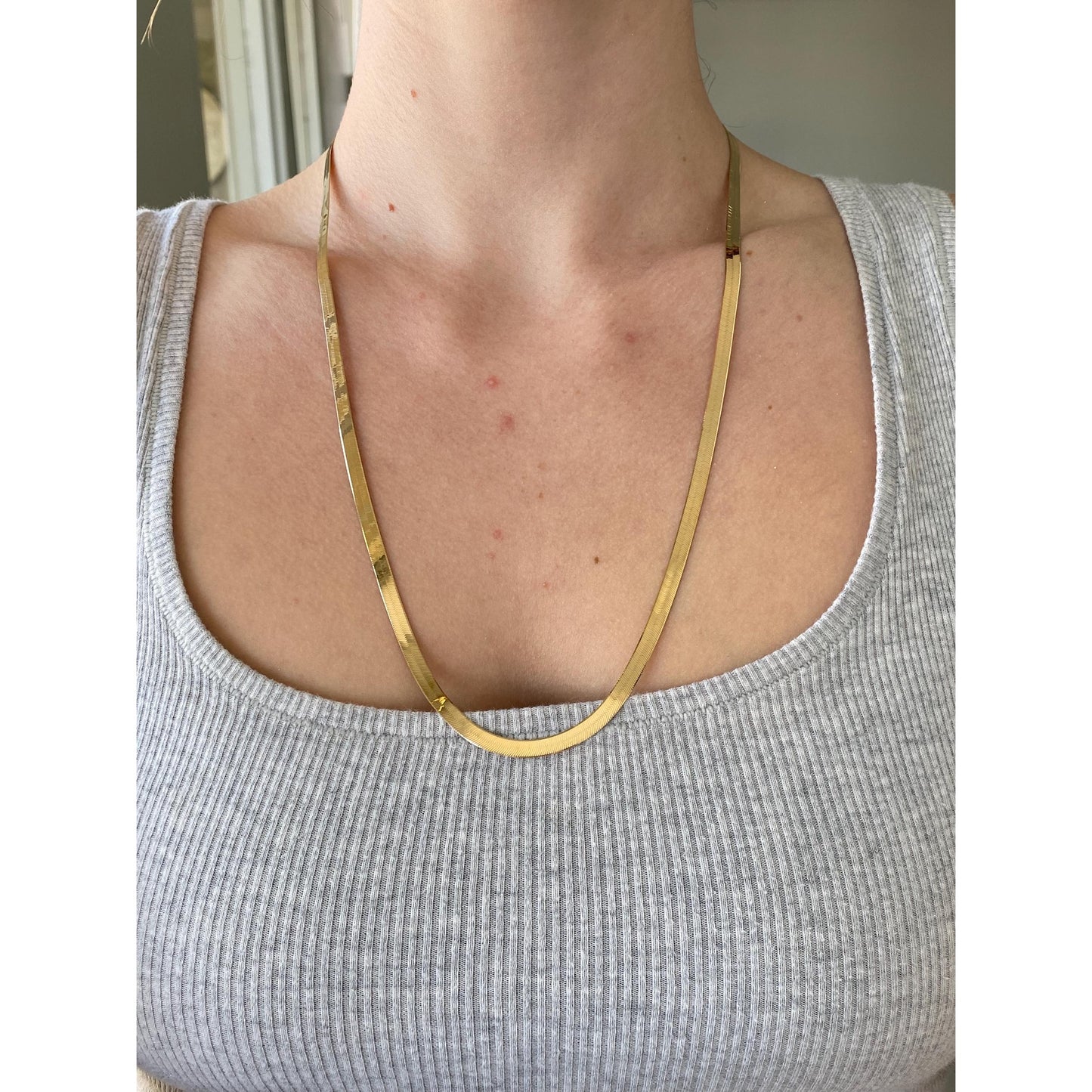 Vintage Solid 14k Yellow Gold Long Herringbone Chain Necklace - 24 inches