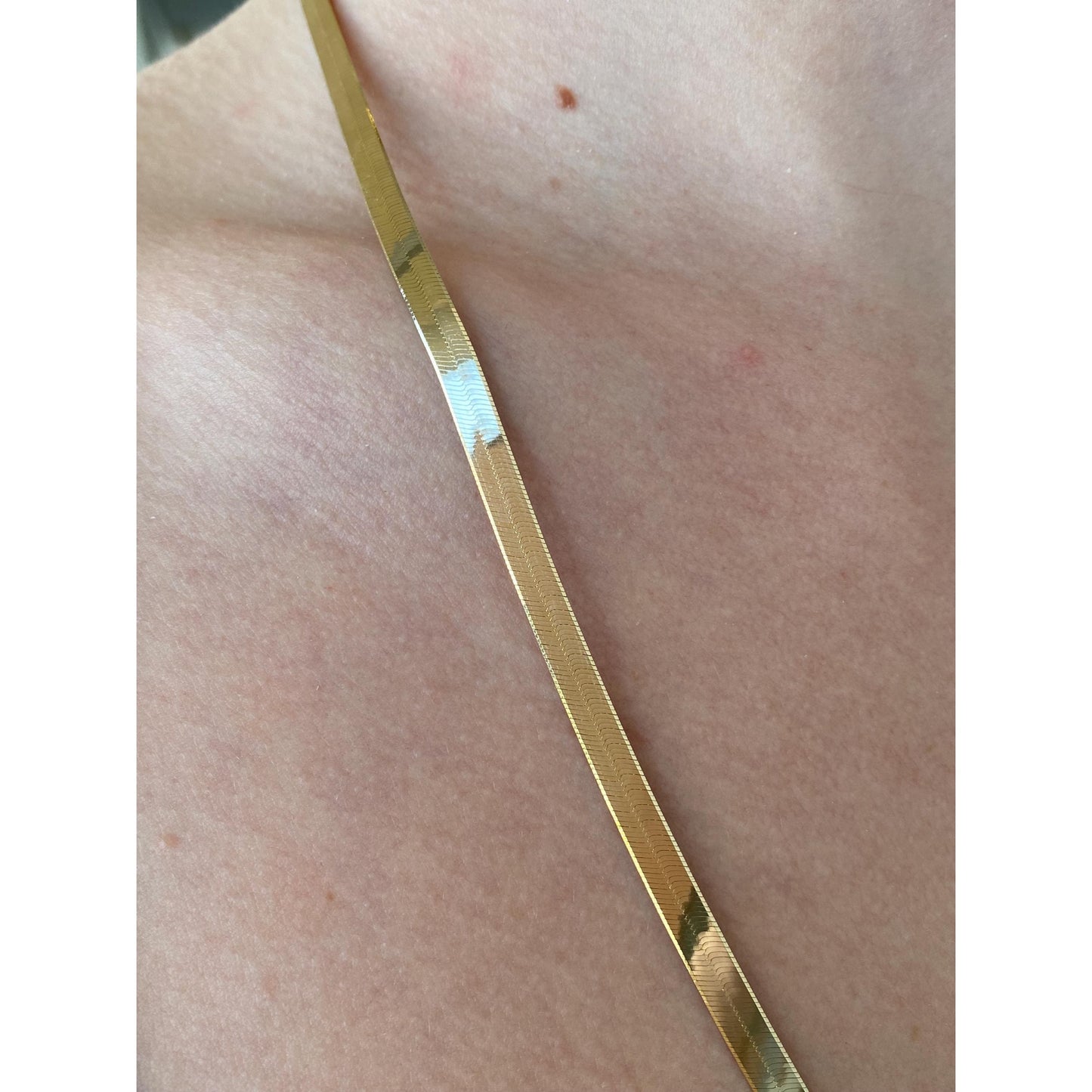 Vintage Solid 14k Yellow Gold Long Herringbone Chain Necklace - 24 inches