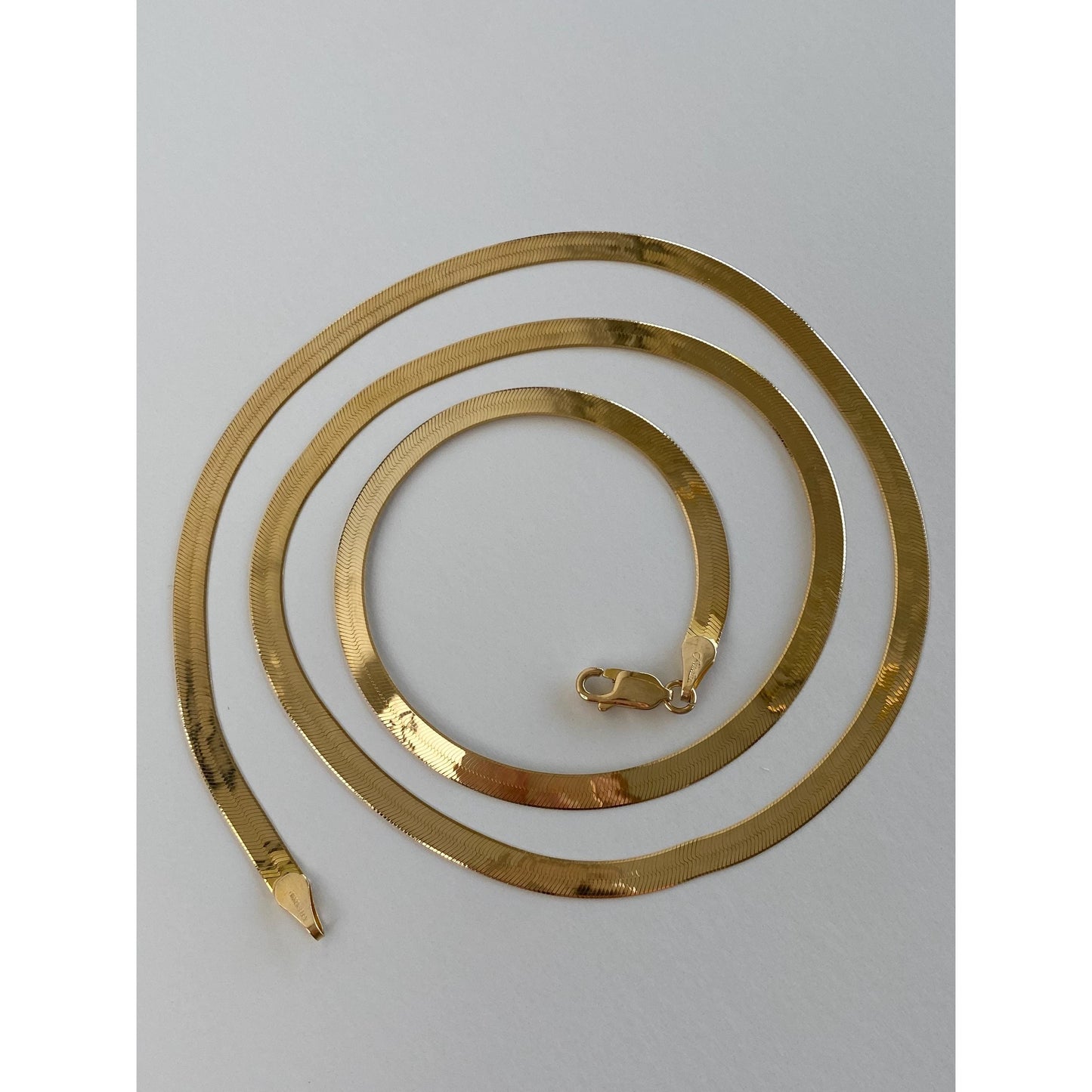 Vintage Solid 14k Yellow Gold Long Herringbone Chain Necklace - 24 inches