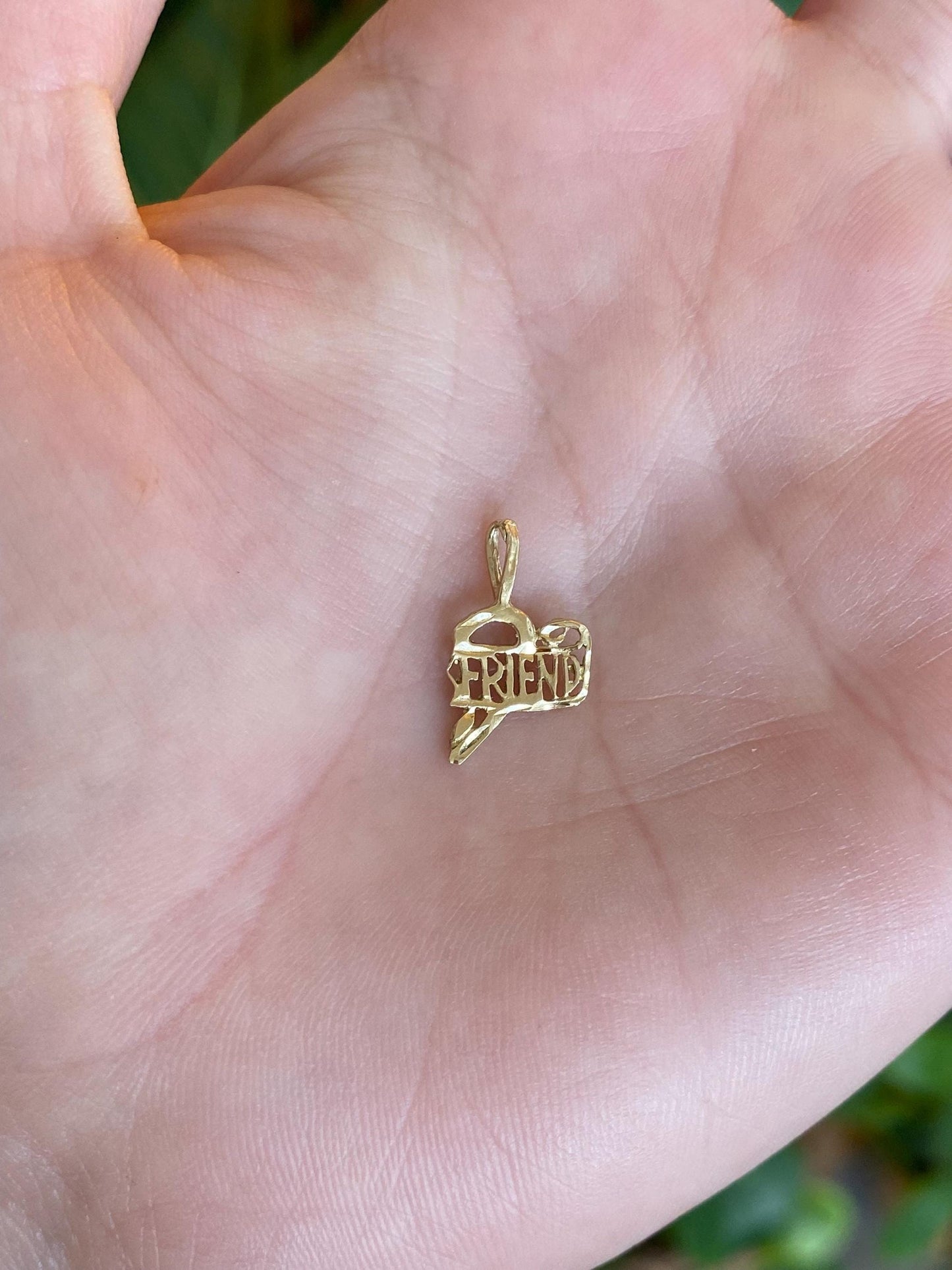 Vintage Solid 14k Yellow Gold Open Work Friend Charm