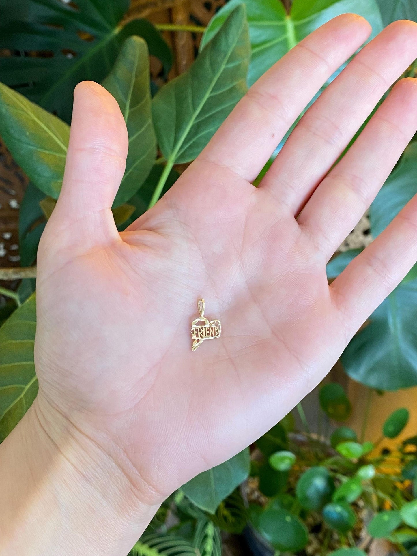 Vintage Solid 14k Yellow Gold Open Work Friend Charm