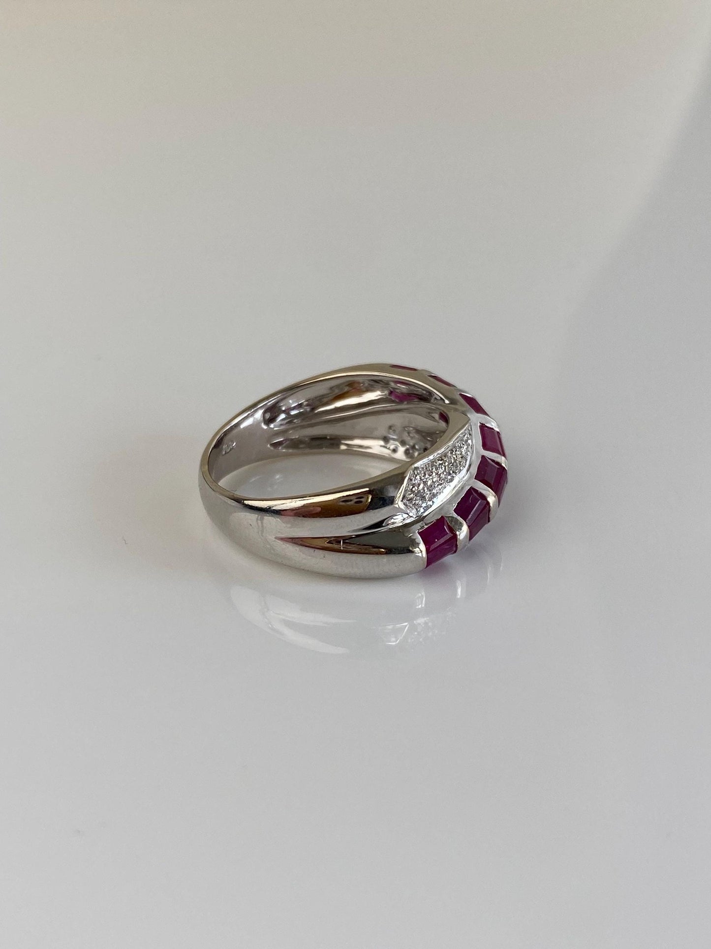 Vintage Solid 14k White Gold Pink Sapphire Diamond Twist Ring - Size 8.5