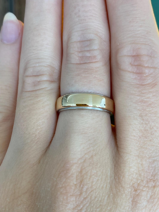 Vintage Solid 14k White & Yellow Gold Ring Band - Size 6.5
