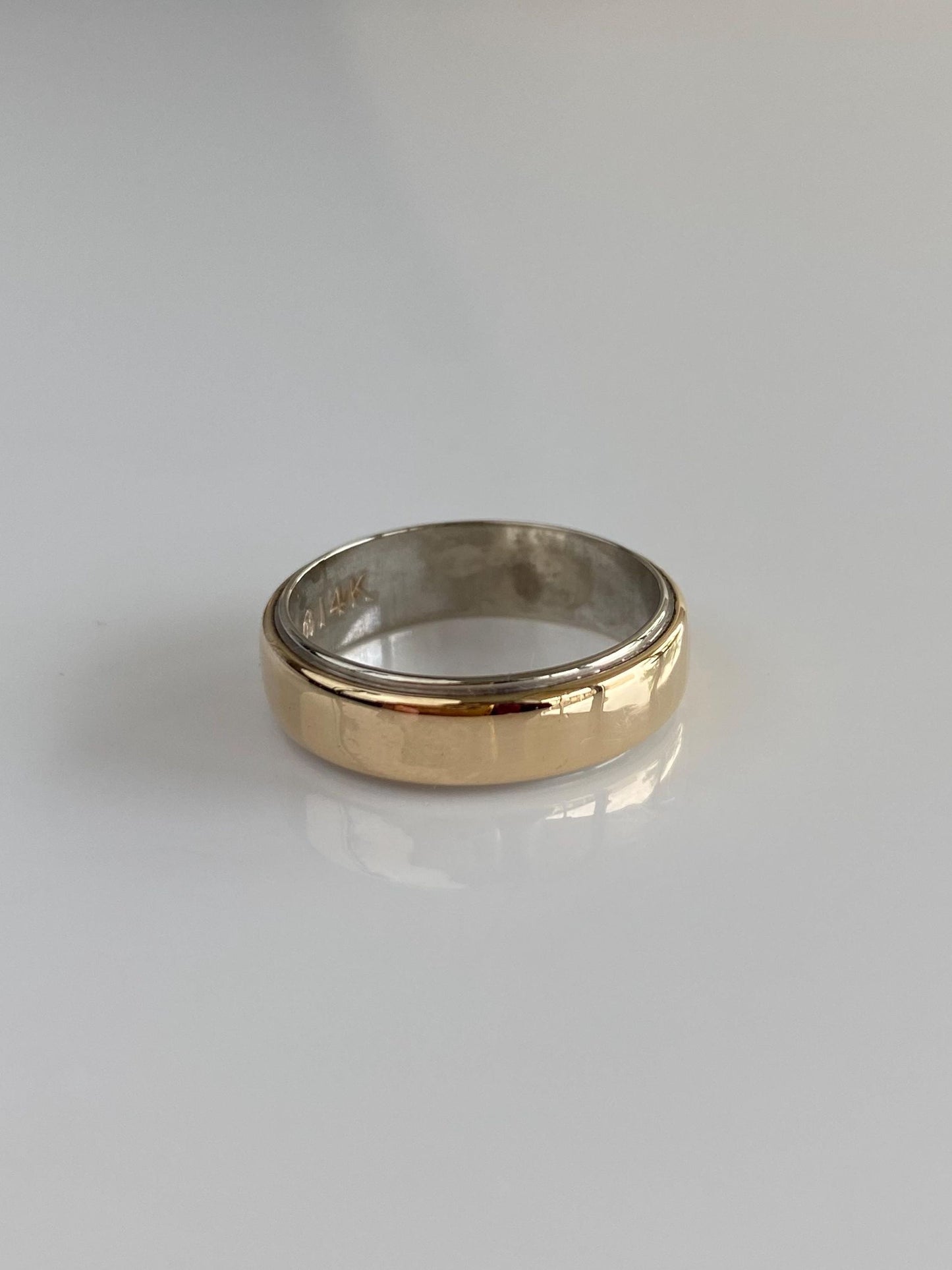 Vintage Solid 14k White & Yellow Gold Ring Band - Size 6.5