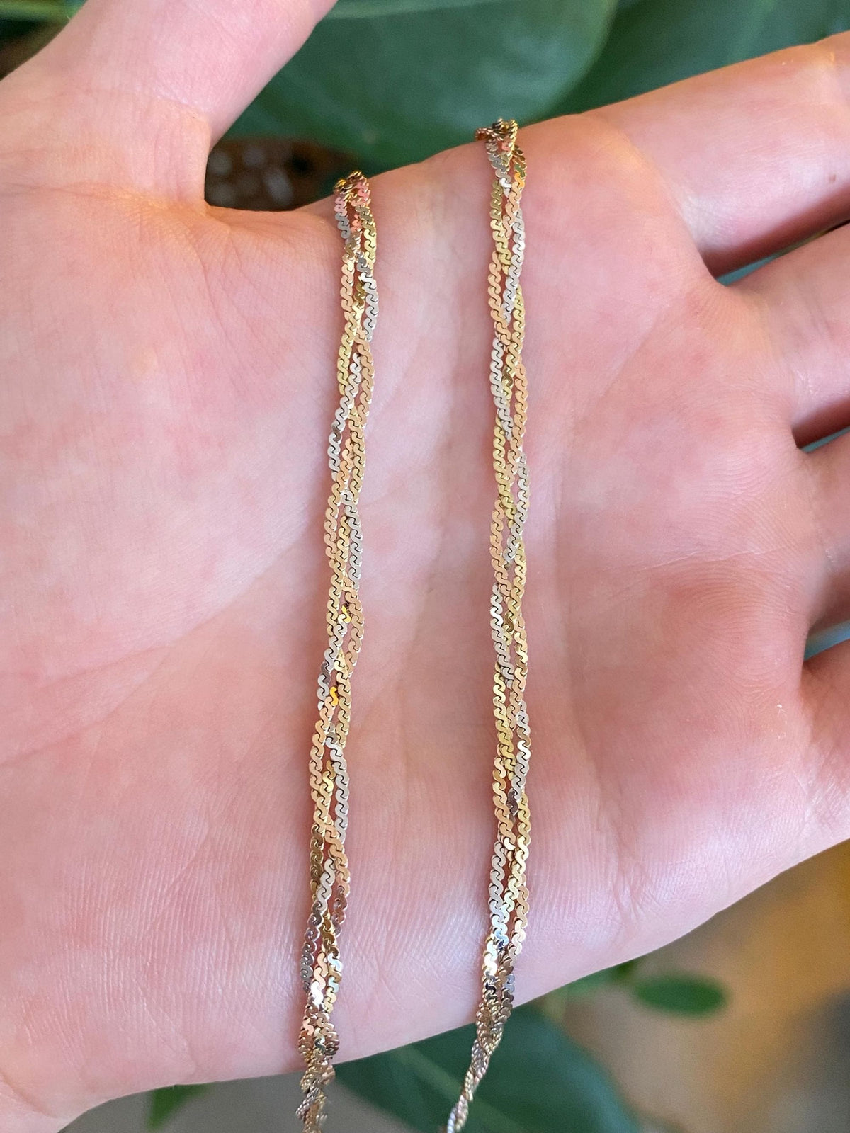 Vintage Solid 14k Tri Tone Braided Serpentine Chain Necklace - 18.5 inches