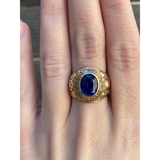 Vintage Solid 10k Yellow Gold Blue Spinel St. Mary's HS Class Ring - Size 6.75