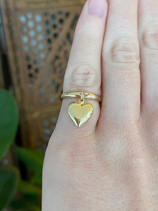 Vintage Solid 14k Yellow Gold Puffy Heart Charm Ring - Size 4.25