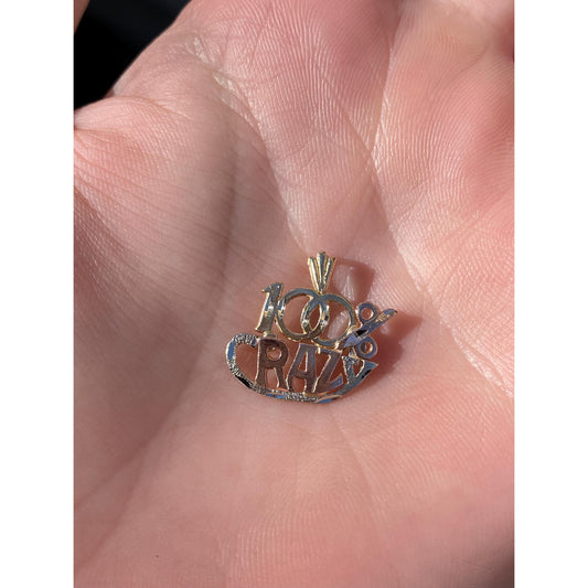 Solid 14k Tri Tone Gold '100% Crazy' Charm