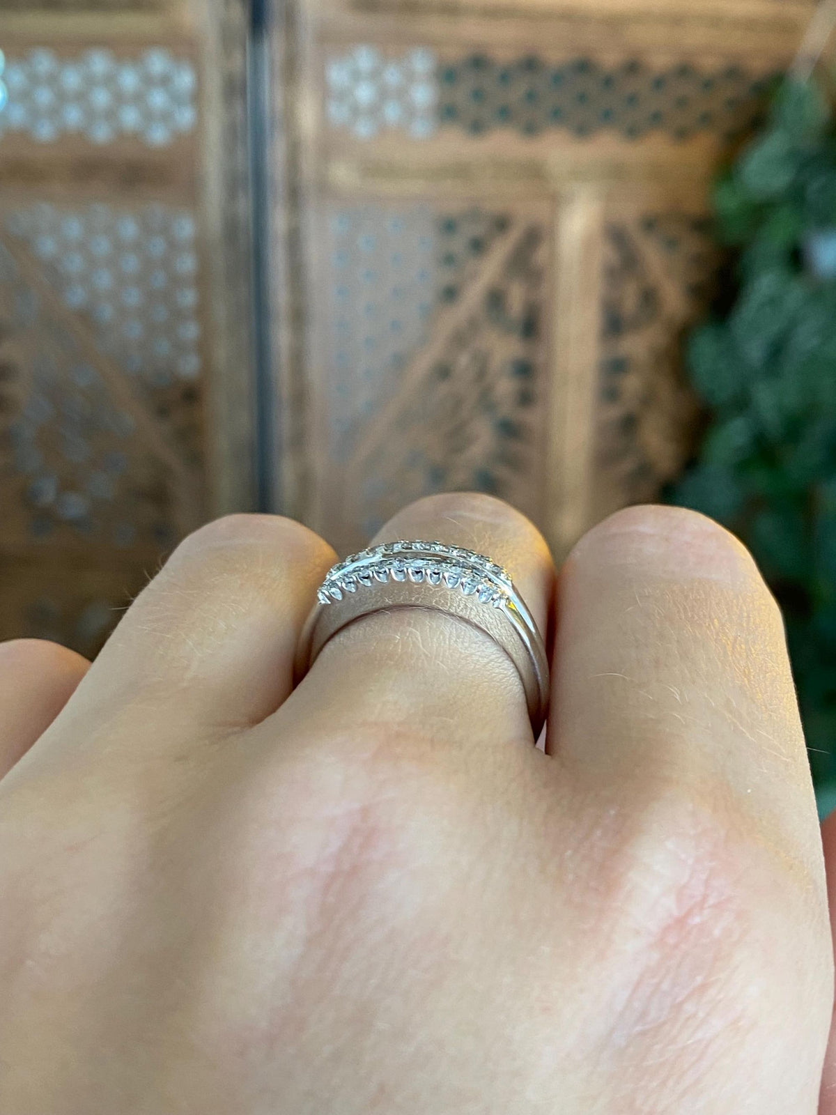 Vintage Solid 14k White Gold Baguette & Round Diamond Ring Band - Size 6.75