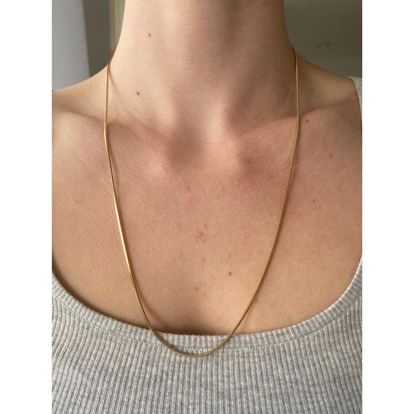 Vintage Solid 14k Yellow Gold Long Square Snake Chain Necklace - 23.5 inches