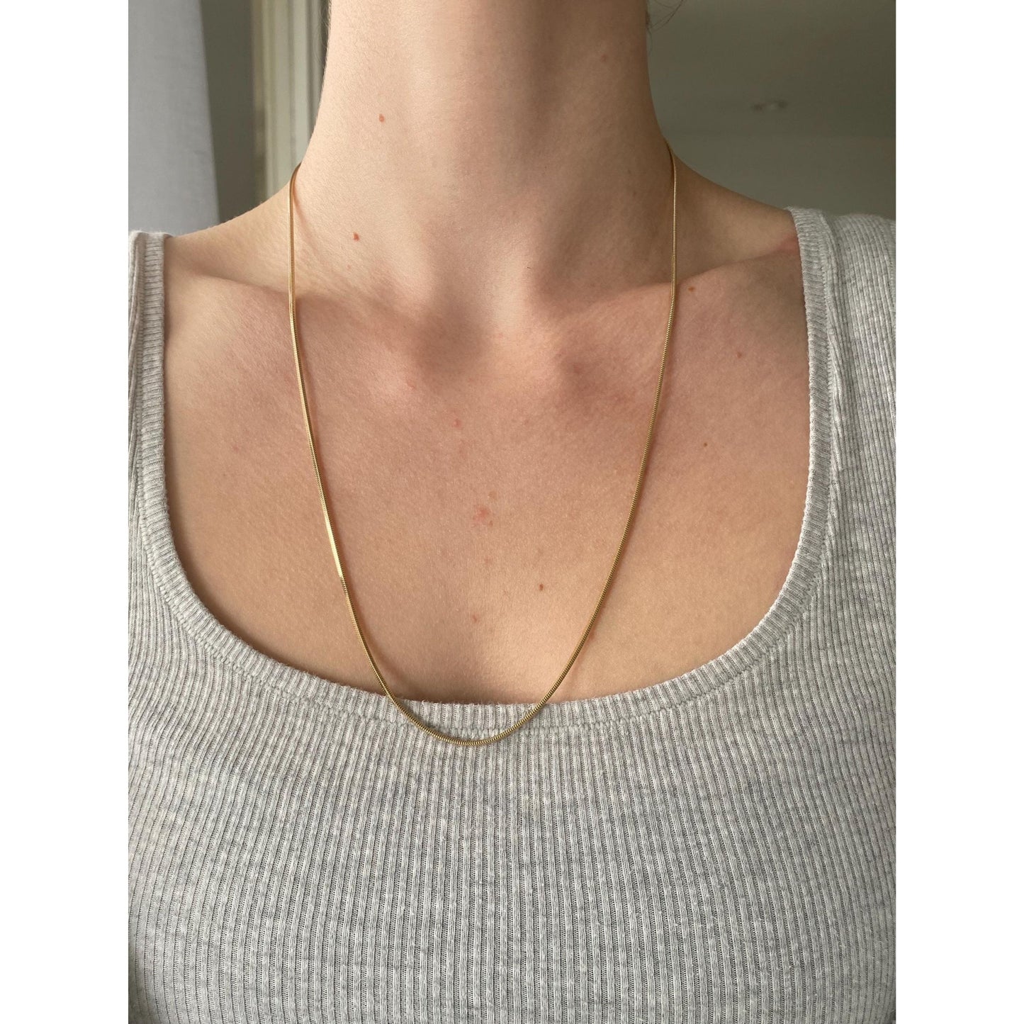 Vintage Solid 14k Yellow Gold Long Square Snake Chain Necklace - 23.5 inches