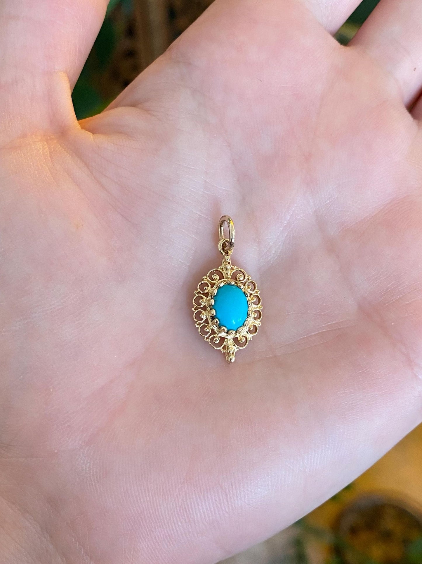 Vintage Solid 14k Yellow Gold Turquoise Charm