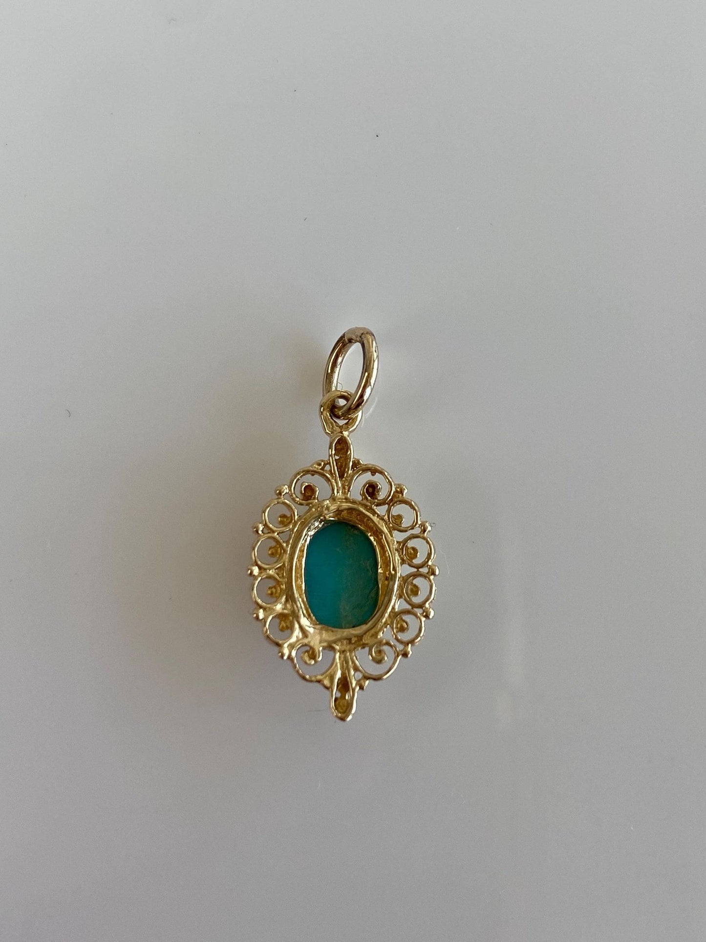 Vintage Solid 14k Yellow Gold Turquoise Charm