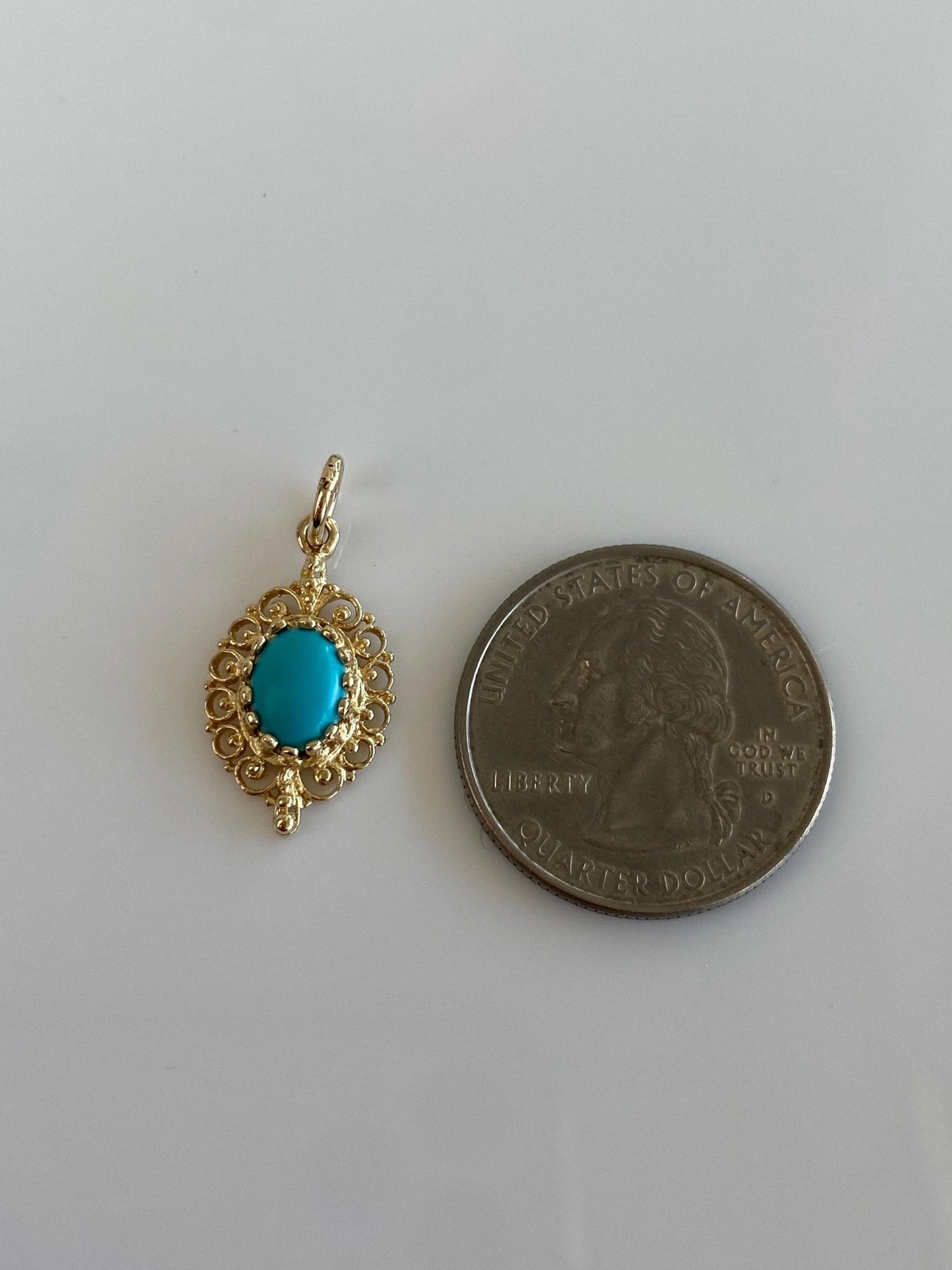 Vintage Solid 14k Yellow Gold Turquoise Charm