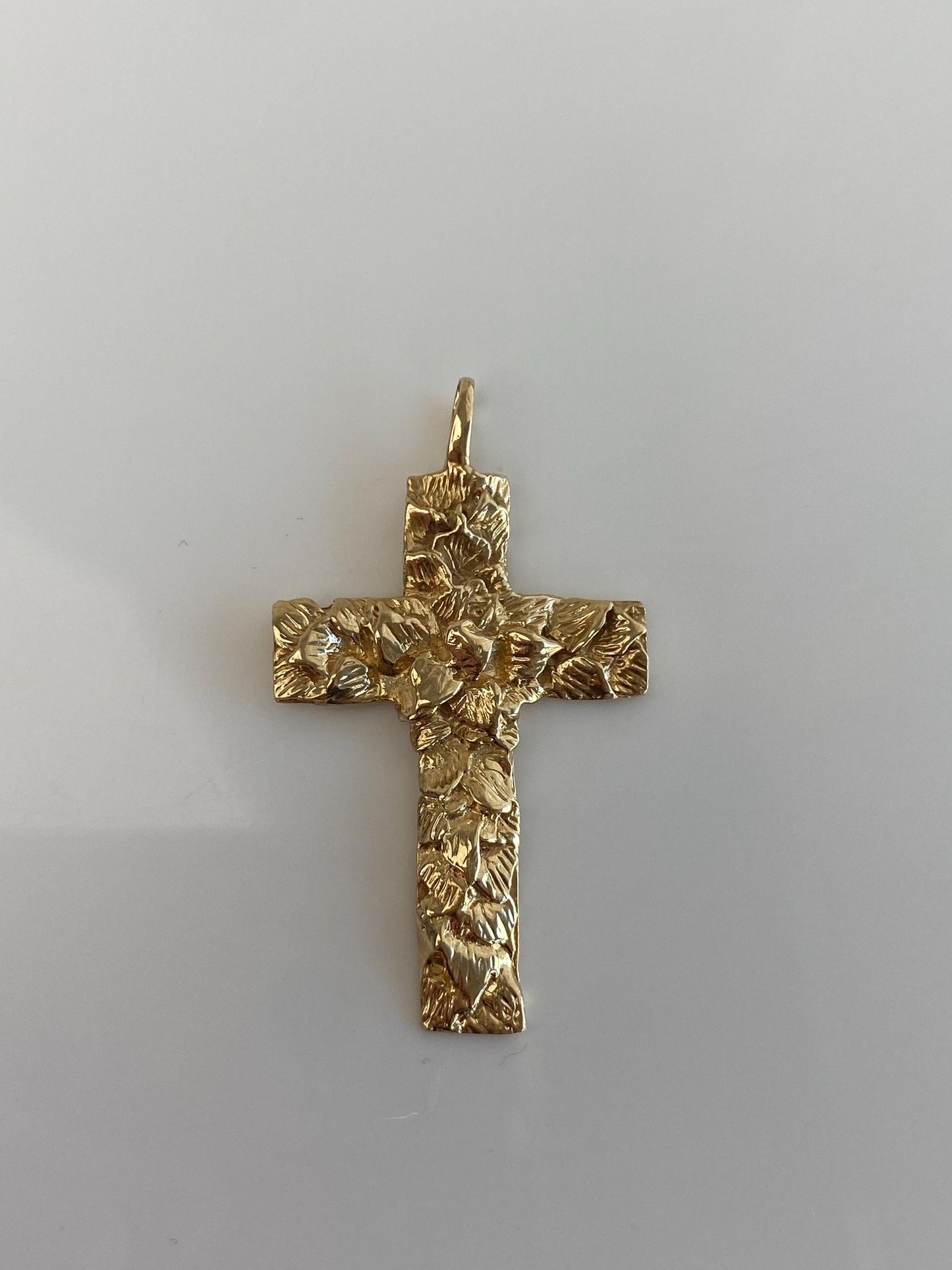 Vintage Solid 14k Yellow Gold Nugget Texture Cross Charm