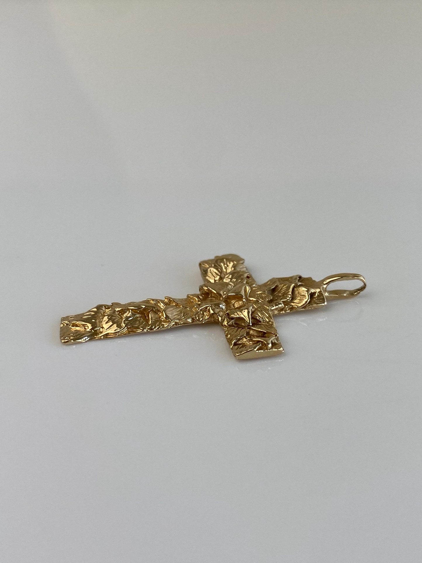 Vintage Solid 14k Yellow Gold Nugget Texture Cross Charm