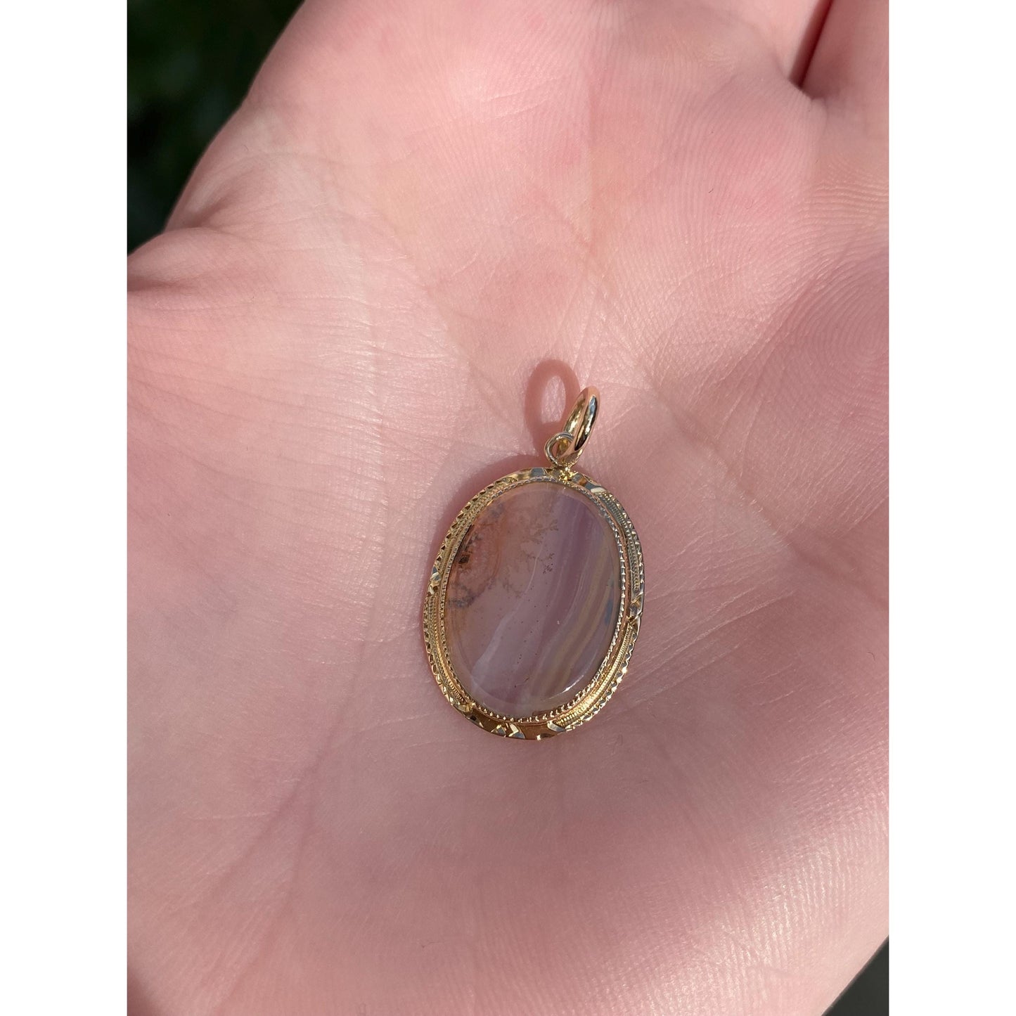 Vintage Solid 14k Yellow Gold Agate Charm