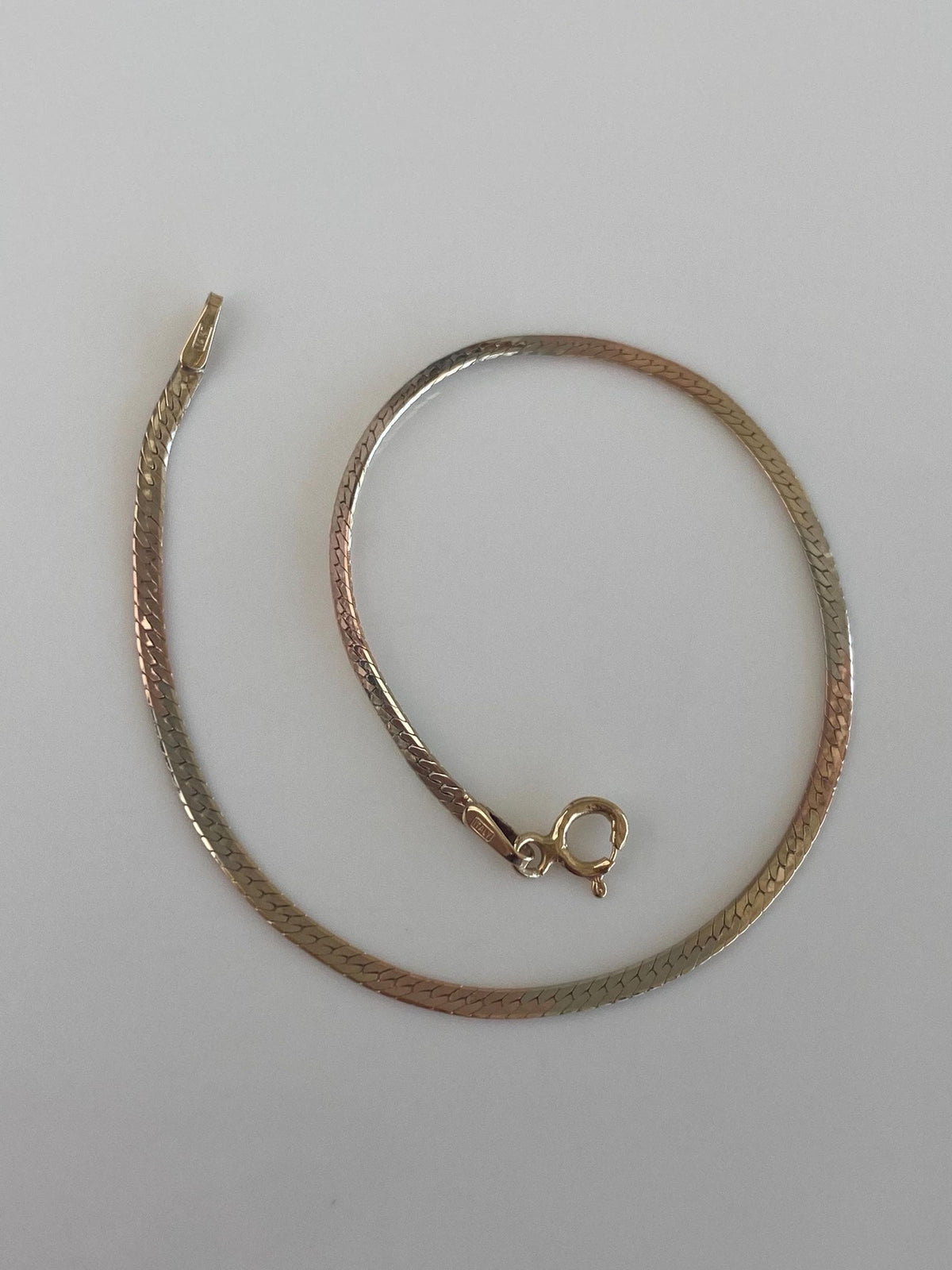 Vintage Solid 14k Tri Tone Gold Flat Chain Bracelet - 7 inches
