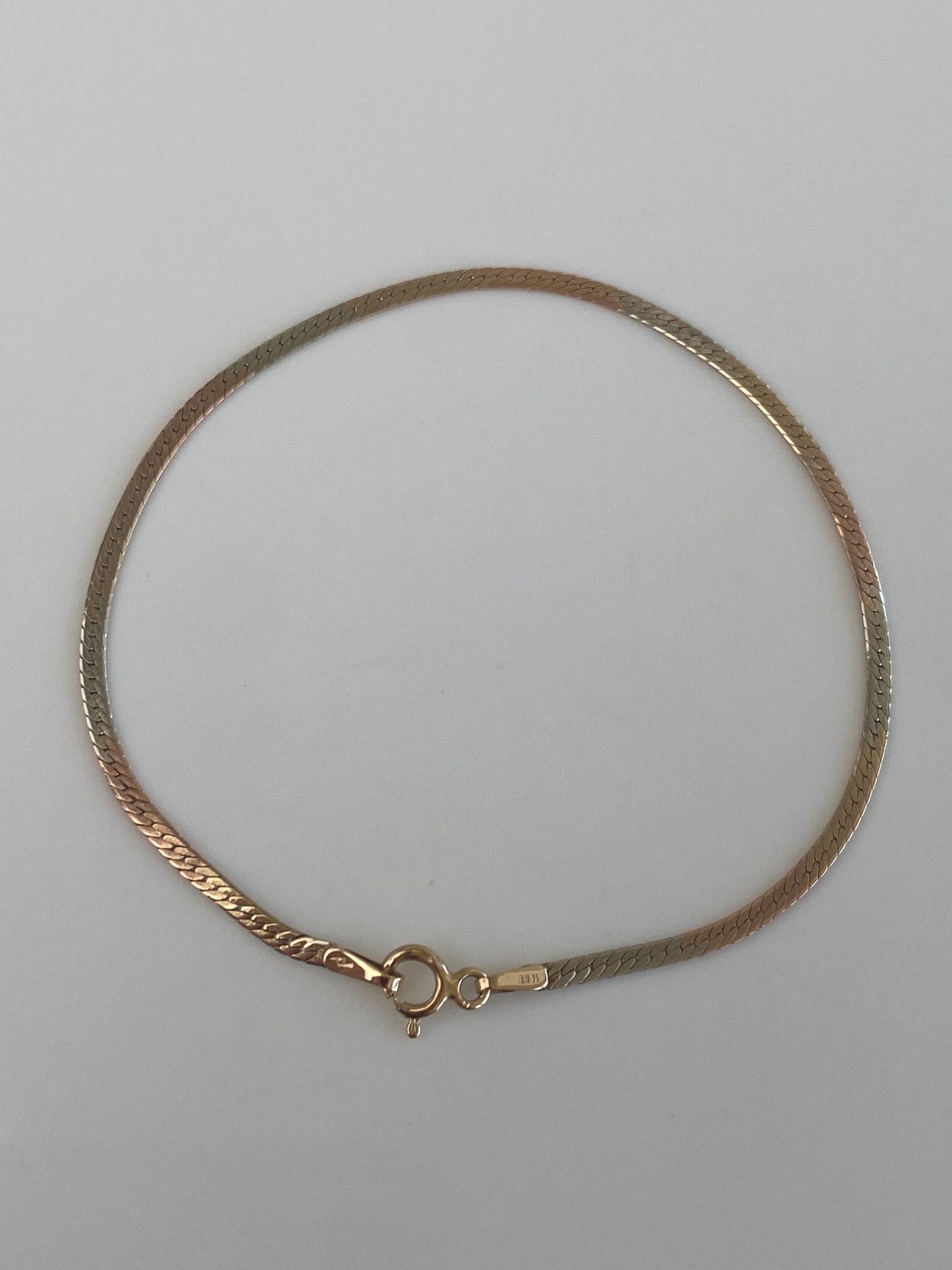 Vintage Solid 14k Tri Tone Gold Flat Chain Bracelet - 7 inches