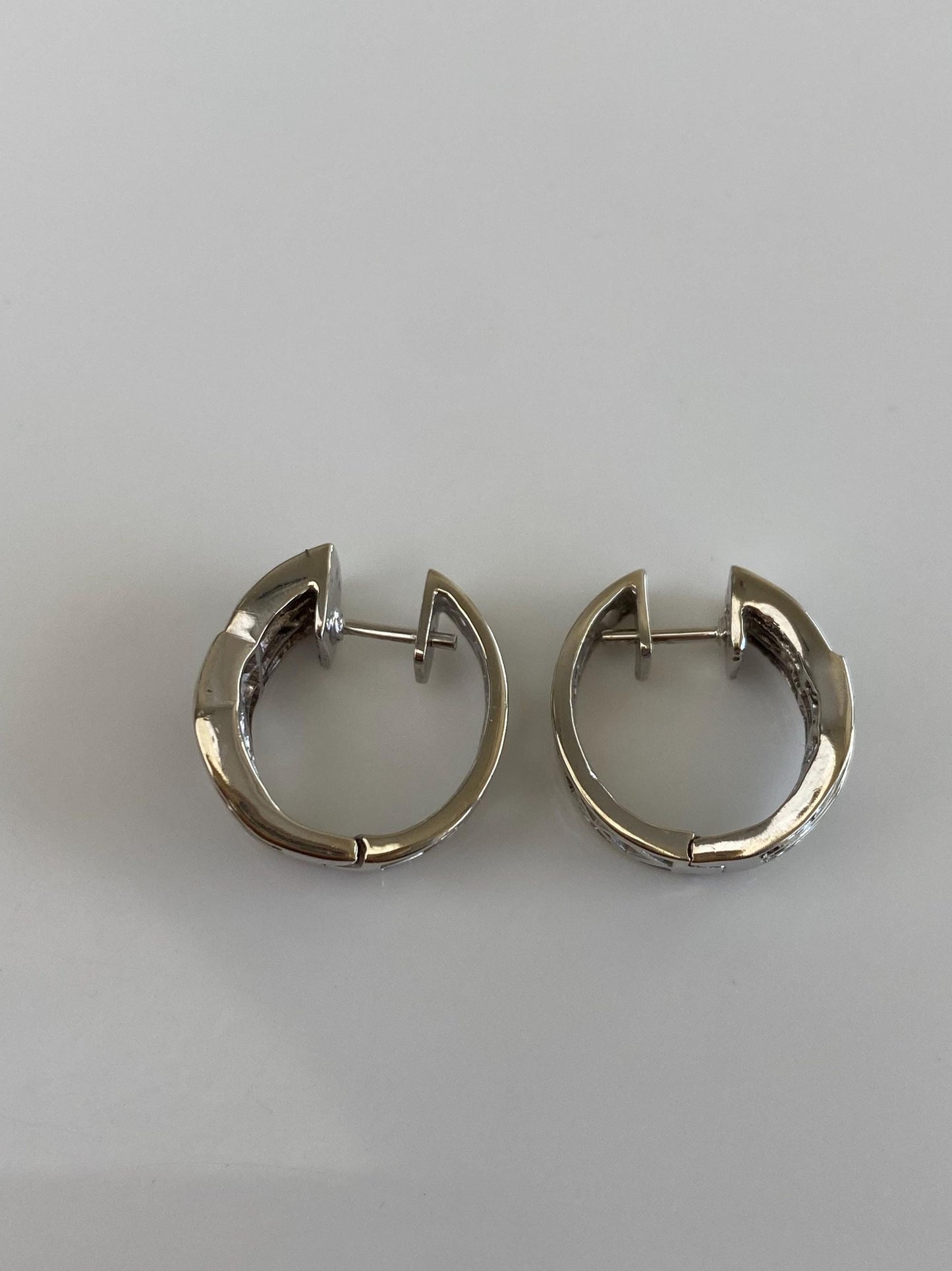 Vintage Solid 14k White Gold Baguette Diamond Hoop Earrings