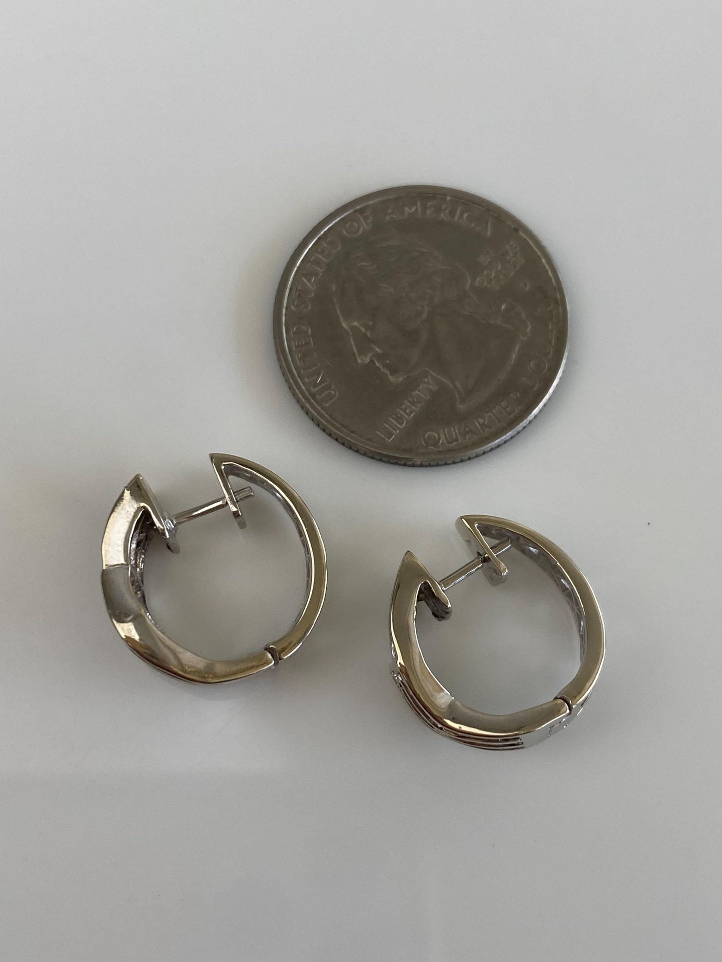 Vintage Solid 14k White Gold Baguette Diamond Hoop Earrings