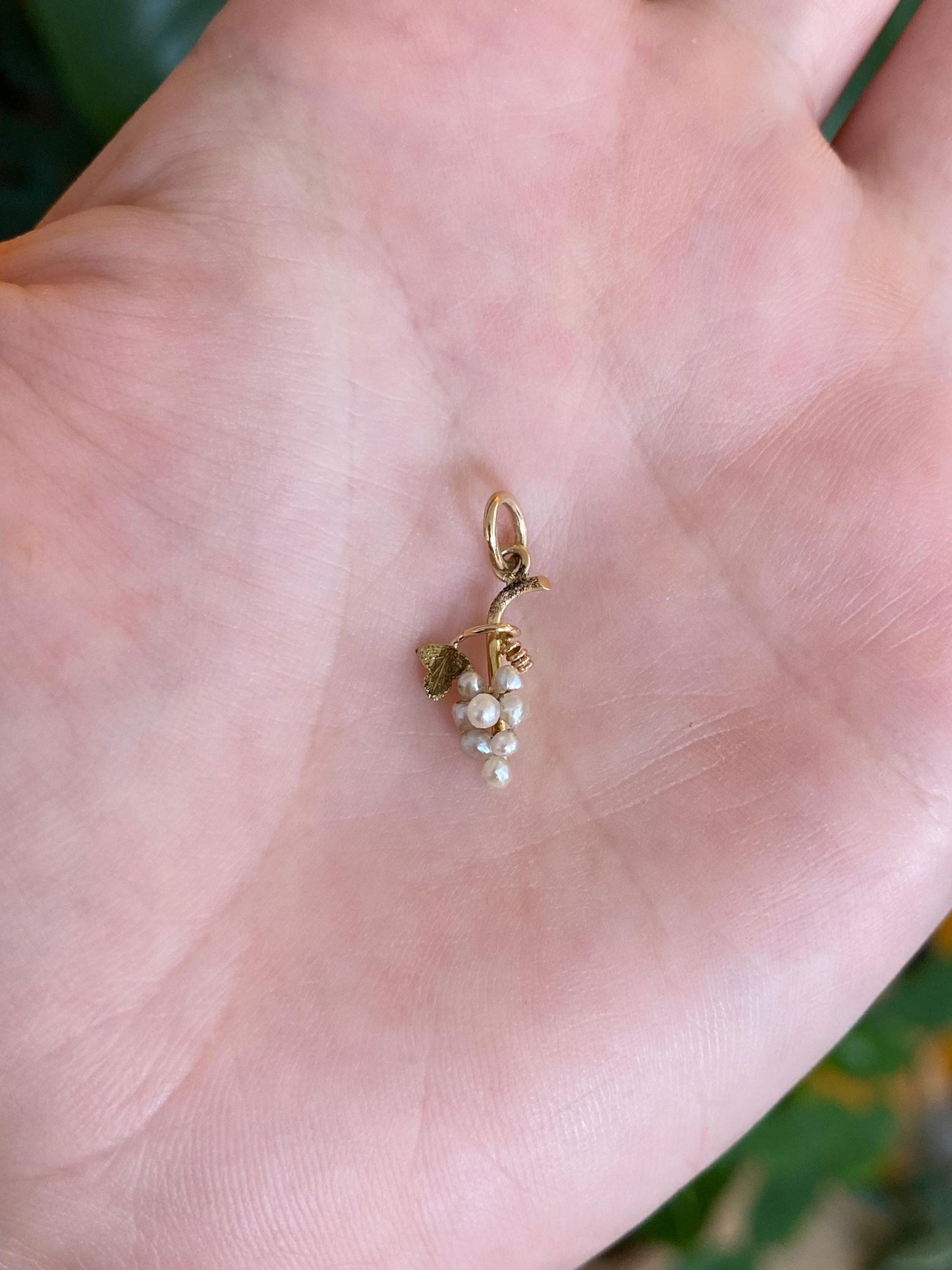 Vintage Solid 14k Yellow Gold Pearls Grapes Stick Pin Conversion Charm